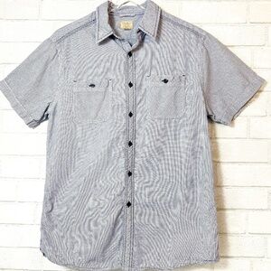TreVero Micro Checker Blue Short Sleeve Cotton Button Down‎ Shirt Men's Large